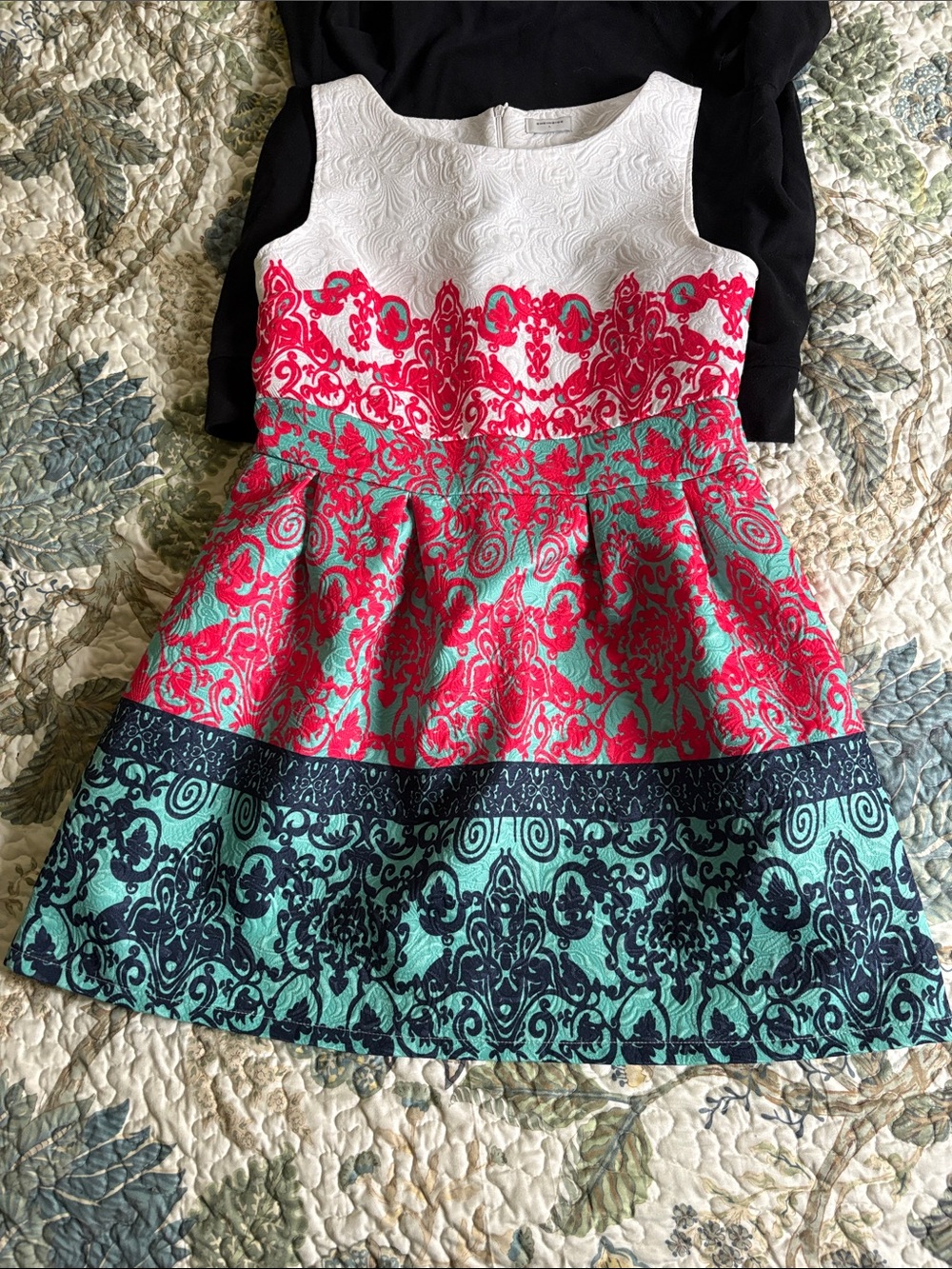 Tea party mini White, Red & Teal Floral Dress Large